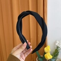Braided black fabric headband with thick sponge padding in a classic French twist design - Twisted Fabric Style / Woven Black