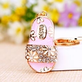 Pink flip-flop keychain with gold finish, daisy pattern and sparkling rhinestones - Pink Mini Slippers