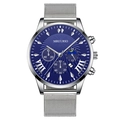 Men's fashion watch with blue sunray dial and silver stainless steel mesh strap - Blue Dial Silver Hands Silver Strap