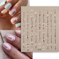 Minimalist bellflower floral nail art stickers with red rhinestones and 5-petal design - White Floral Branch Style (CO-278)
