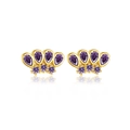 Elegant s925 gold crown stud earrings featuring pear-shaped purple zircon stones - 925 Silver / 18K Gold (Purple Stone)