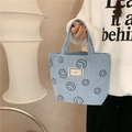 Sac fourre-tout en velours côtelé bleu avec visages souriants noirs et écusson - Visage Souriant Gris Bleu Clair