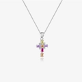 Collana a croce in argento S925 con zirconi colorati taglio marquise su sfondo bianco - Platino Arcobaleno