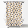 Waterproof shower curtain with yellow and grey Moroccan trellis geometric pattern - Starry Yellow Trellis