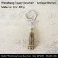 Antique bronze Wenchang Pagoda keychain in zinc alloy, dimensions 10x2cm and 10g weight - Multi-size / Wenchang Pagoda Bronze