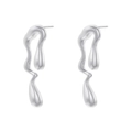 Detailed view of silver liquid metal style irregular twisted teardrop stud earrings - VE1095 Style / White Gold