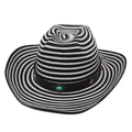 Bohemian black and white striped straw jazz hat with turquoise leather band decoration - One Size + Windproof Rope / Black White (Rhombus Blue Turquoise)