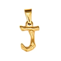 Bamboo style 18K gold plated stainless steel initial J pendant charm - Letter J