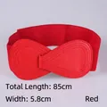 Women's 5.8cm wide red elastic cinch belt with faux leather bow buckle, 85cm length - 85cm Extended / Red