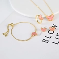 Elegant gold butterfly jewelry set with pink enamel necklace, ring, earrings and bracelet - Pink Butterfly Set