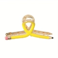 Creative yellow pencil shaped metal hair claw clip with pink eraser detail and gold finish - Yellow