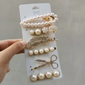 Detail of 6-piece candy color hair clip set featuring pearls, rhinestones and star charms - Feather (6 Piece Set)