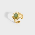 Adjustable gold stainless steel sun ring with round green gemstone center piece - Light Green (YYR023124-LG)
