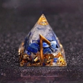 Blue crystal orgone pyramid with golden Fehu rune and copper coil energy stone ornament - Water - Enhance Artistic Perception