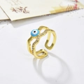 Adjustable gold plated evil eye ring with blue enamel and micro paved cubic zirconia - Light Blue Enamel Style (ZYN-DMR52G-2)