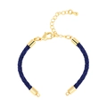 Navy blue braided rope bracelet featuring polished gold metallic lobster clasp and chain - Dark Blue Lobster Clasp Braided Hand Rope / Dark Blue