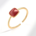 Minimalist gold-plated adjustable ring featuring a square red enamel face for women - Red Rectangle Style (AJ766)