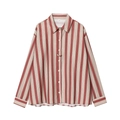 Classic red and white vertical striped long sleeve button-up shirt with turn-down collar - XS / Red and White Striped