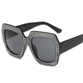 Retro square oversized sunglasses with sparkling crystals on black frame for women - Black Frame Black Grey Lens