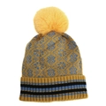 Gorro de punto con patrón étnico en amarillo y azul con un pompón de piel sintética - M (56-58cm) / Amarillo Jengibre
