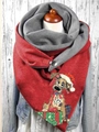 Christmas cartoon dog printed red and gray fleece triangle scarf with metal buckle - 17-Christmas Cartoon Dog