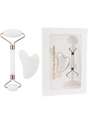 White jade facial massage set with double roller and heart gua sha tool in a gift box - 2-Piece Resin Roller White + Gift Box