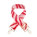 Detail of pink zebra print wide canvas shoulder strap with gold metal buckle and hooks - Pink Base White Red (Zebra)