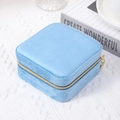 Sky blue velvet jewelry travel box with gold zipper for rings and earrings - Sky Blue