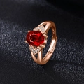 Rose gold ring featuring a large red oval gemstone with micro diamond accents on band - Red Diamond Ring Ljz-38 / Adjustable Open