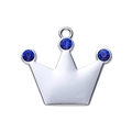 Silver zinc alloy crown pet tag with deep blue rhinestones for dog and cat collars - Blue