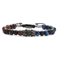Crown braided bracelet with blue tiger eye, volcanic stone and black beads on white base - Blue & Red Tiger Eye Crown Style / Blue Tiger Eye+Red Tiger Eye+Matte Black