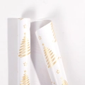 White Christmas wrapping paper roll with gold metallic trees and stars print - White Gold Pine Tree / 0.43*3m