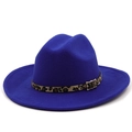 Royal blue wool felt fedora hat featuring a leopard print band and gold buckle detail - M(56-58cm) / Sapphire Blue