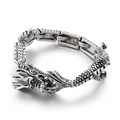 Punk Edelstahl Drachenarmband mit Vintage-Silberschuppen und Drachenkopf-Verschluss - Vintage Drachenkopf Stil (KB30011-D)