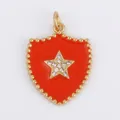 Red enamel shield charm with golden bead edges and a sparkling star zircon inlay - Bright Red-Shield Star