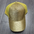 Berretto da baseball con paillettes dorate per donna con rete gialla e foro per coda di cavallo - Taglia Adulto (Regolabile) / Giallo Oro a Cinque Pannelli