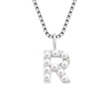 Elegant vintage stainless steel box chain necklace with pearl-encrusted letter R pendant - R-Steel Color