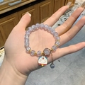 Exquisite pearl and blue crystal bead bracelet featuring a cute cartoon cat character charm - S020-blue Doraemon Bursting Flower Bracelet #sz084