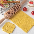 Christmas tree pattern embossed wooden rolling pin for holiday cookie dough embossing - Christmas Style J