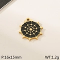 Golden spider web jewelry pendant with black enamel finish, size 16x15mm and 1.2g weight - Spider Web Style (KLJ10917-ZLA)