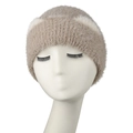 Japanese style oversized fluffy knit hat in beige featuring warm plush ear protection - Khaki