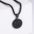 Retro schwarze Wikinger Pentagramm Halskette mit nordischen Runen auf dem Anhänger - Anhänger / Schwarz