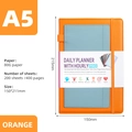 A5 Daily Planner in Orange Faux Leather with Blue Pocket and Elastic Strap Detail - Orange