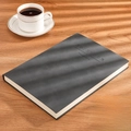 Business B5 black leather notebook featuring 'Manage Time' text on a wooden desk - Ruled / B5-Black