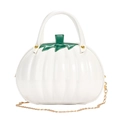 Chic pearl white pumpkin shaped handbag with glossy finish and gold chain strap - White