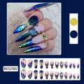 Mermaid scale press-on nails with blue-green gradient, gold texture and pearls BKS2982 - BKS2982 French Rhinestone Inlay