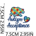Detail view of Autism Acceptance bear patch with embroidery stitching and 7.5cm dimensions - No.5-Puzzle Bear (Autism Acceptance)
