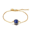 Elegant 925 sterling silver gold plated bracelet featuring a round blue lapis stone - Champagne Gold Lapis Style Round Bead Bracelet 2.3g