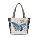 Sac fourre-tout ethnique en toile avec imprimé papillon et anses à rayures colorées - Papillon Bleu Double Face