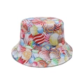 Detail eines bunten Fischerhuts mit Lutscher- und Orangenscheiben-Mustern für Sommer - M (56-58cm) / Süßigkeiten-Lollipop-Muster-Stil (C)